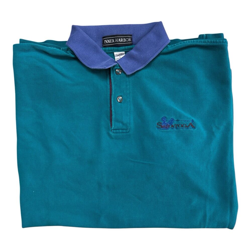 Vintage Inner Harbor Saratoga Golf Polo Shirt Men's Size Large Green Purple